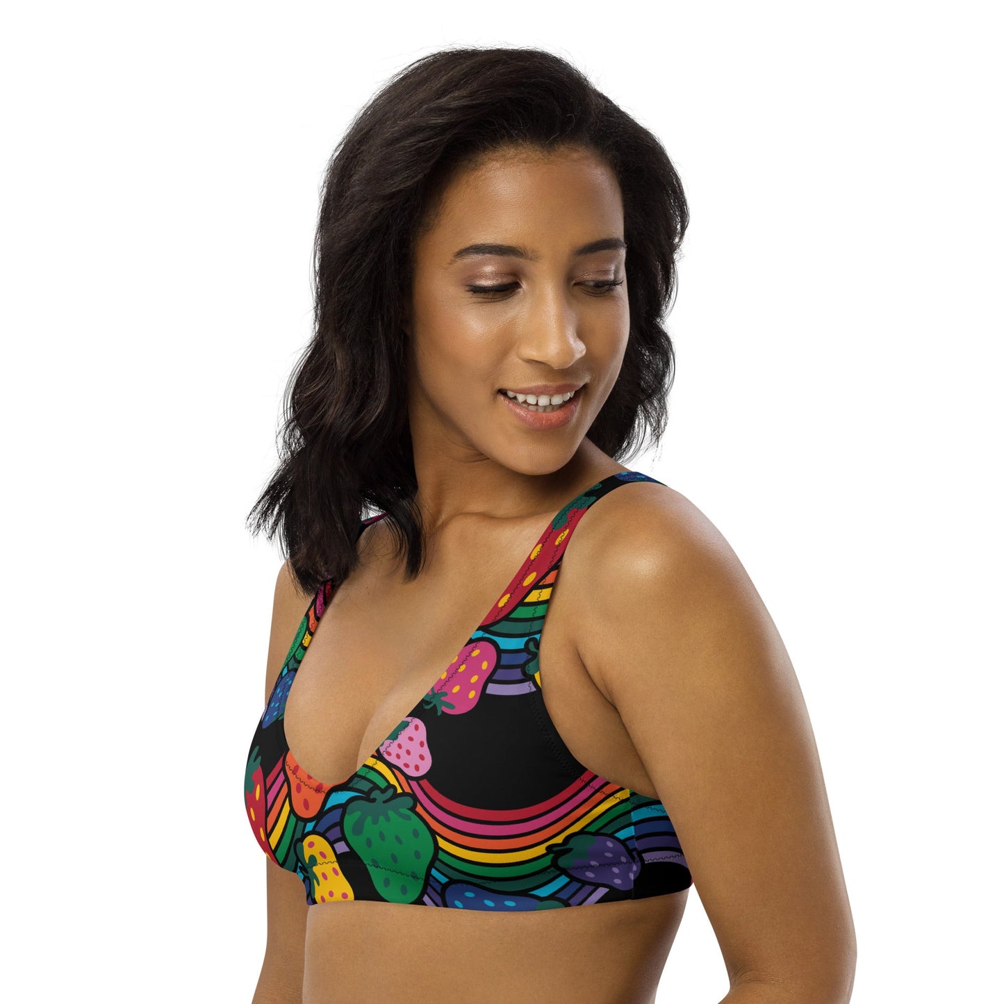 Bikini Top - BERRYBOW black - Strawberry Rainbow Print