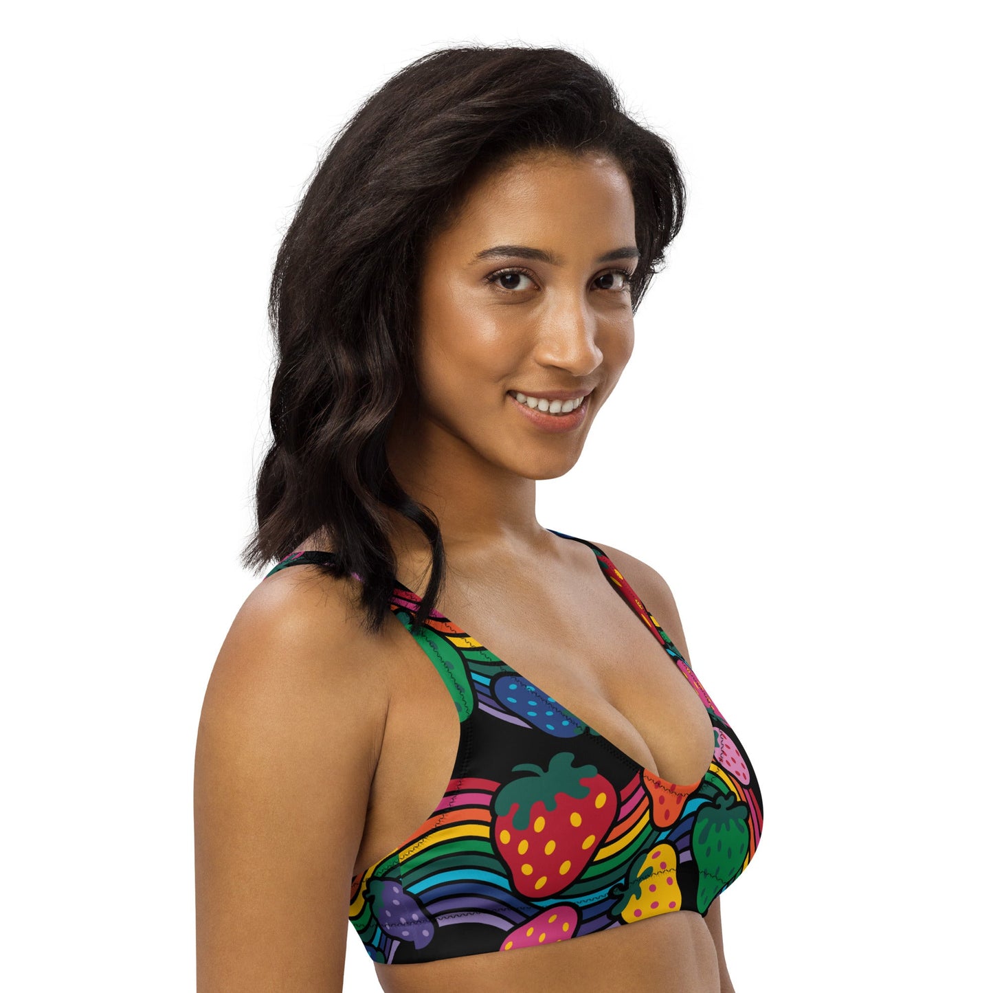 Bikini Top - BERRYBOW black - Strawberry Rainbow Print