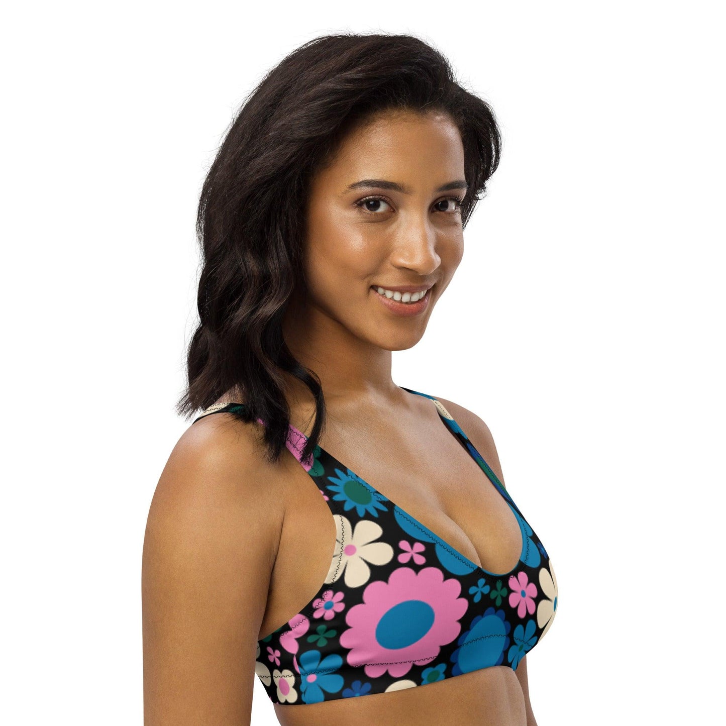 Bikini Top - BLOOMPOP blue pink - Popping Bloom Print