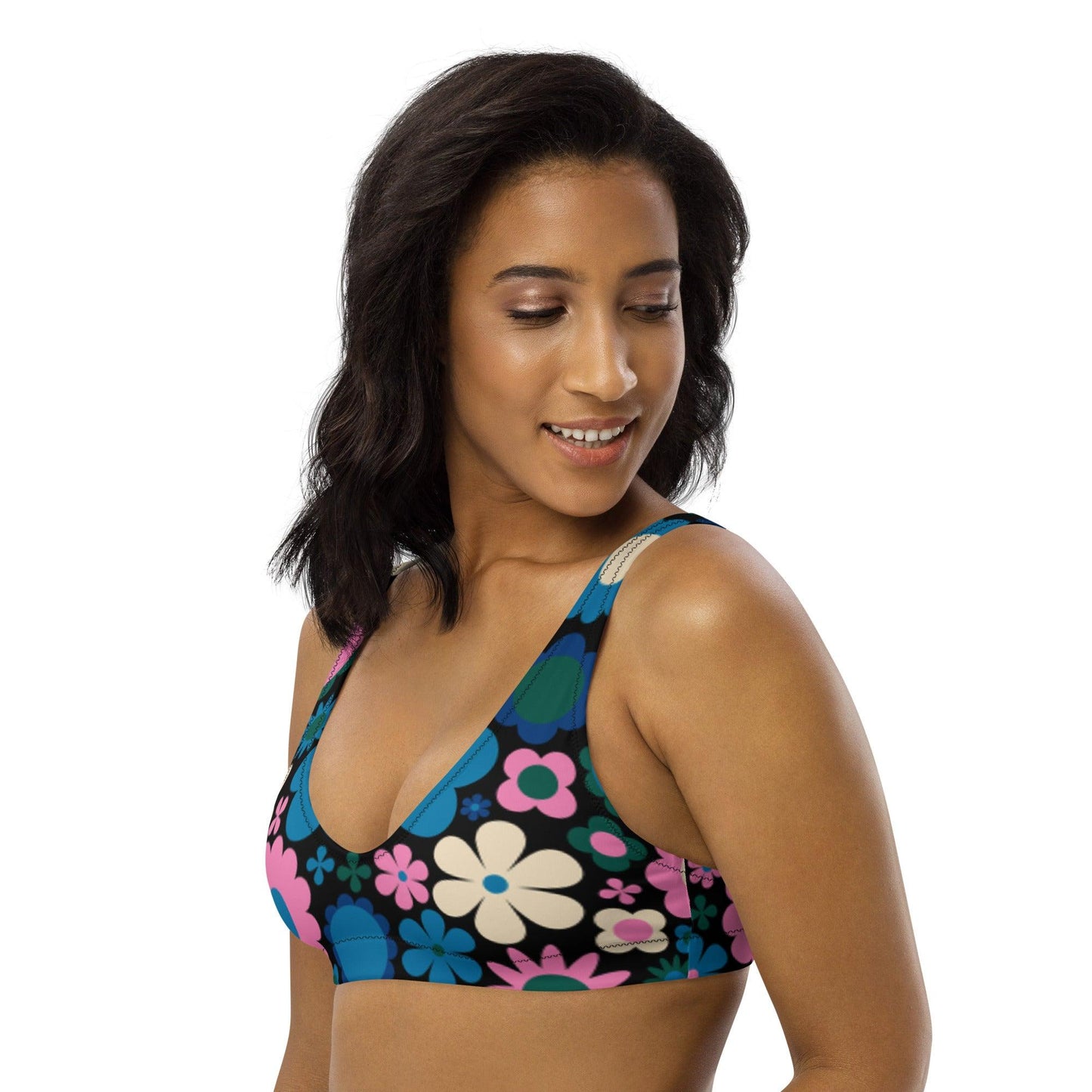 Bikini Top - BLOOMPOP blue pink - Popping Bloom Print
