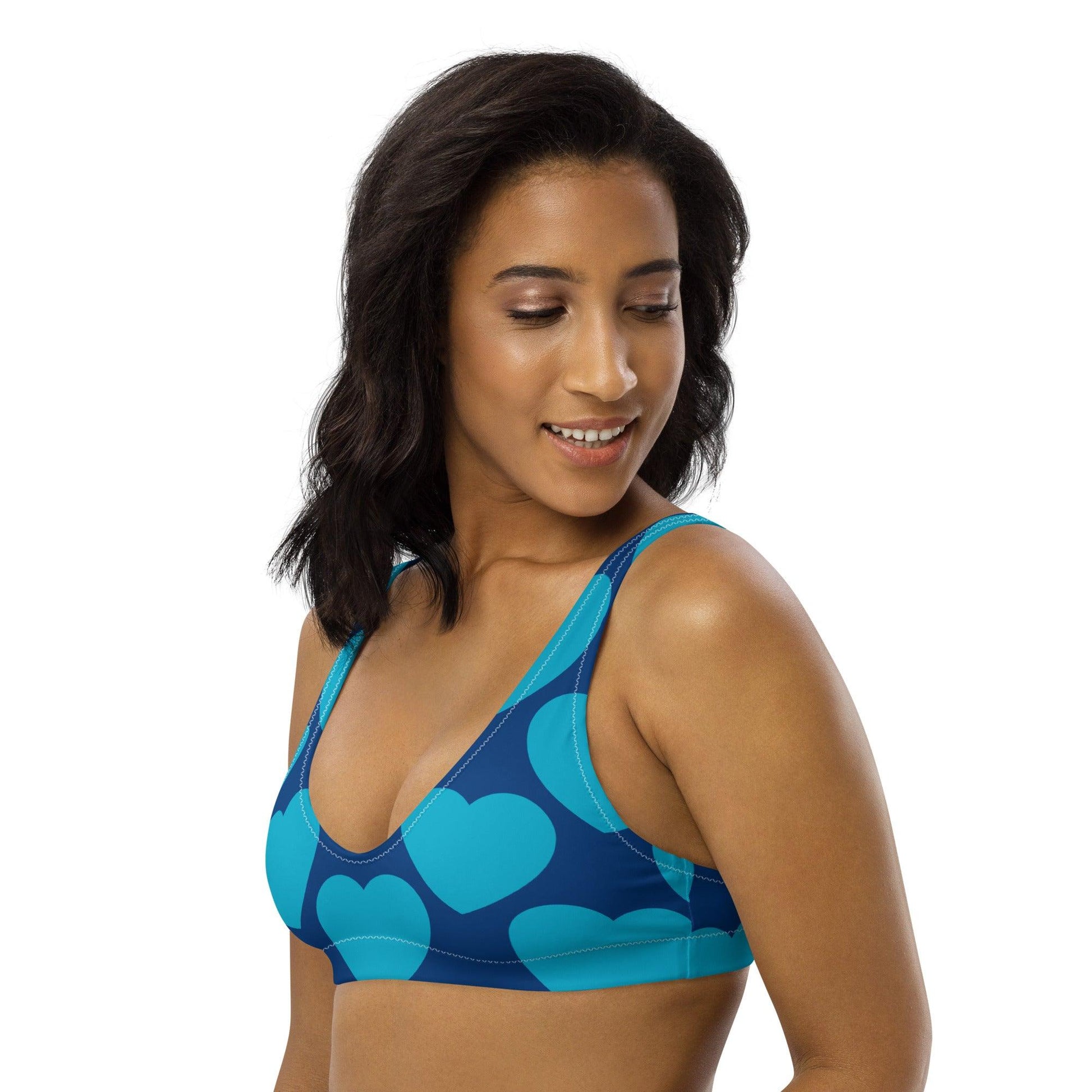Bikini Top - ELLIE LOVE blue - Bold Heart Print