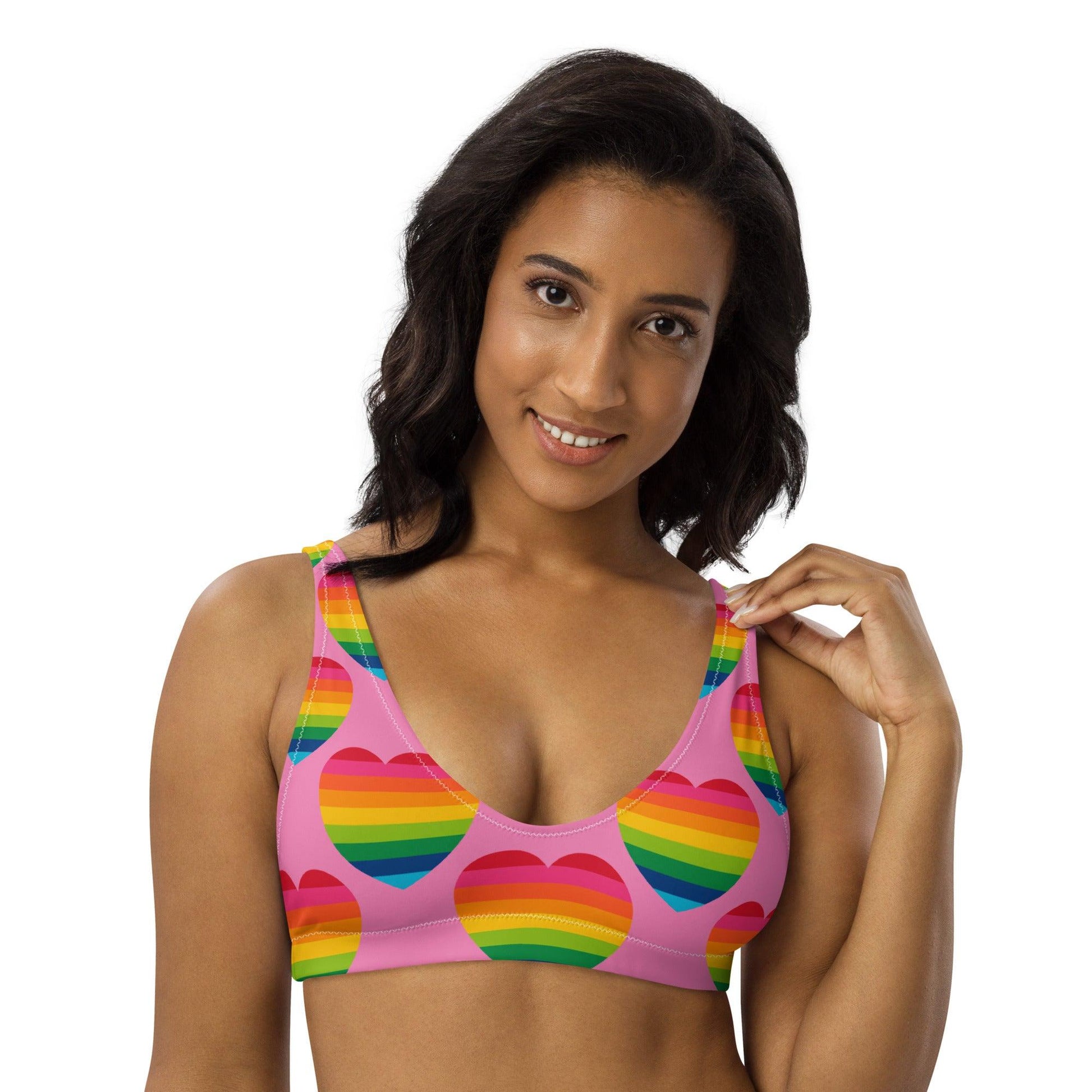 Bikini Top - ELLIE LOVE rainbow pink - Bold Heart Print