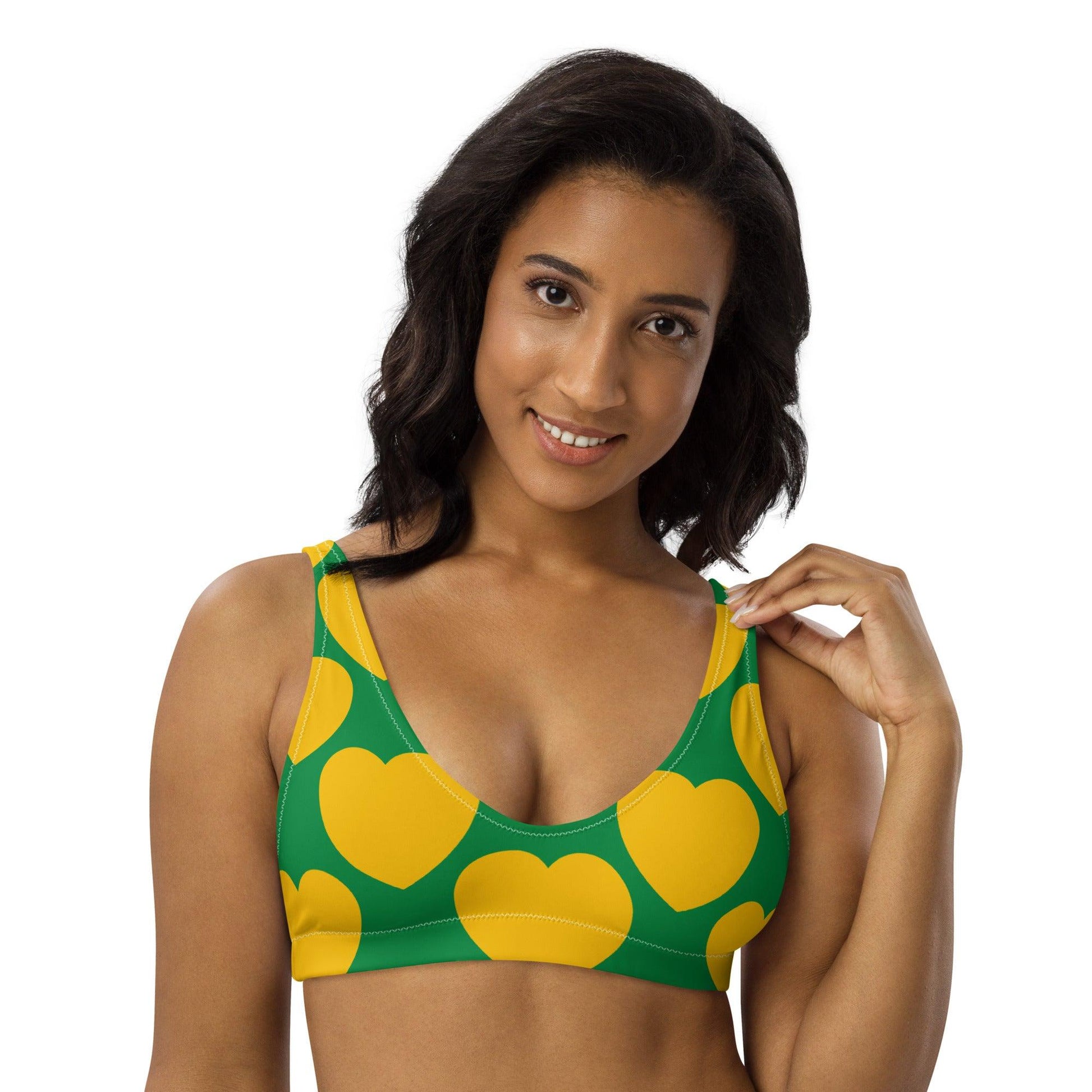 Bikini Top - ELLIE LOVE yellow green - Bold Heart Print