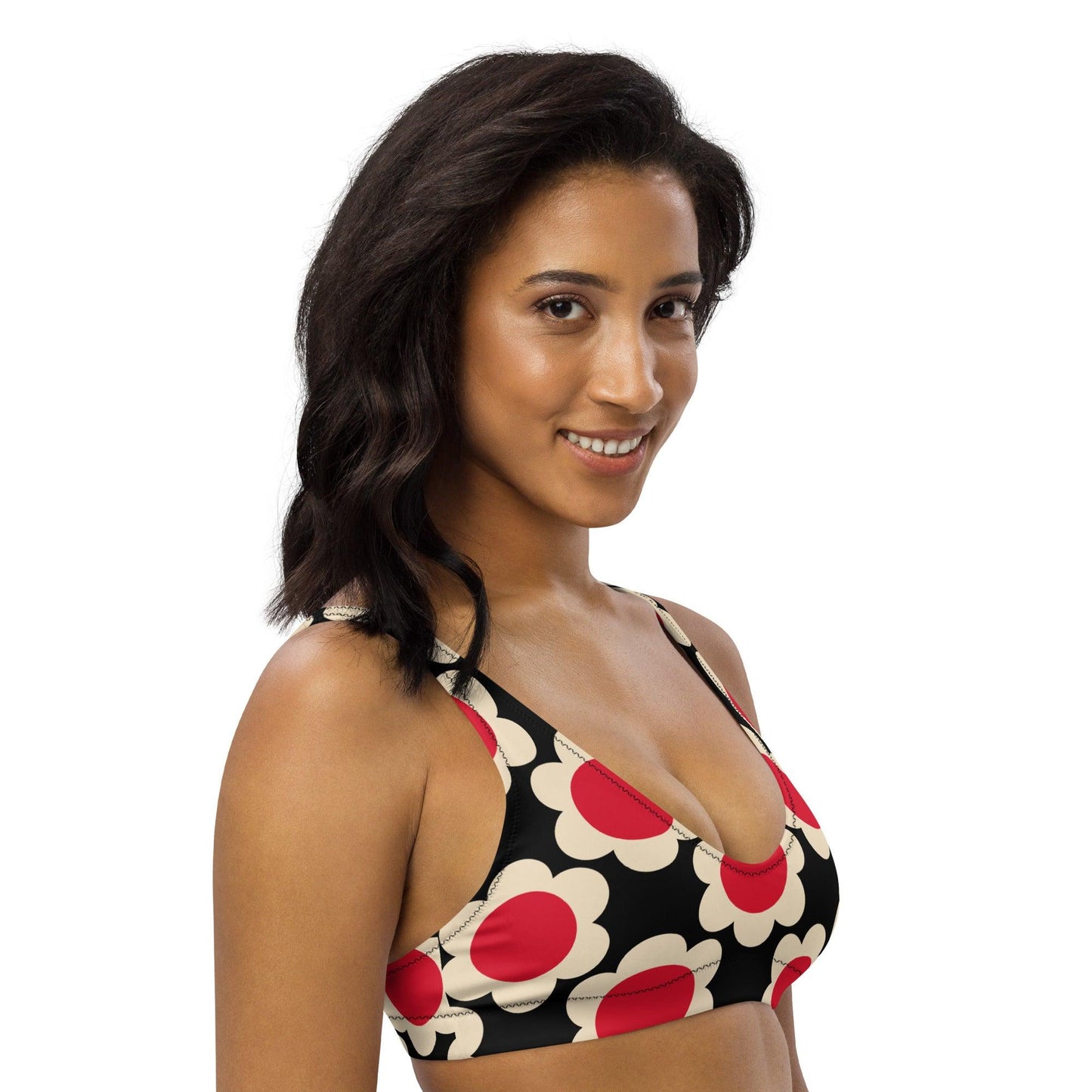 Bikini Top - ELLIE red black - Classic Flower Print
