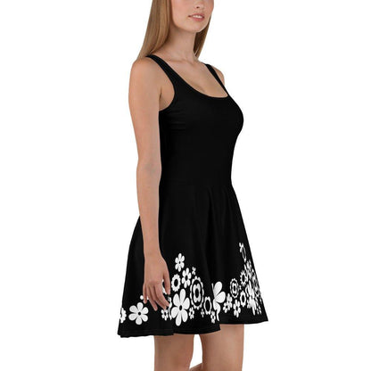 Skater Dress - BLACK with BLOOMPOP bw - Popping Bloom Print