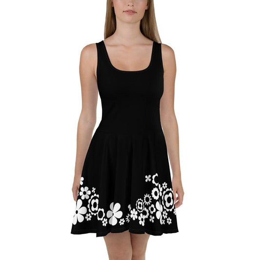Skater Dress - BLACK with BLOOMPOP bw - Popping Bloom Print