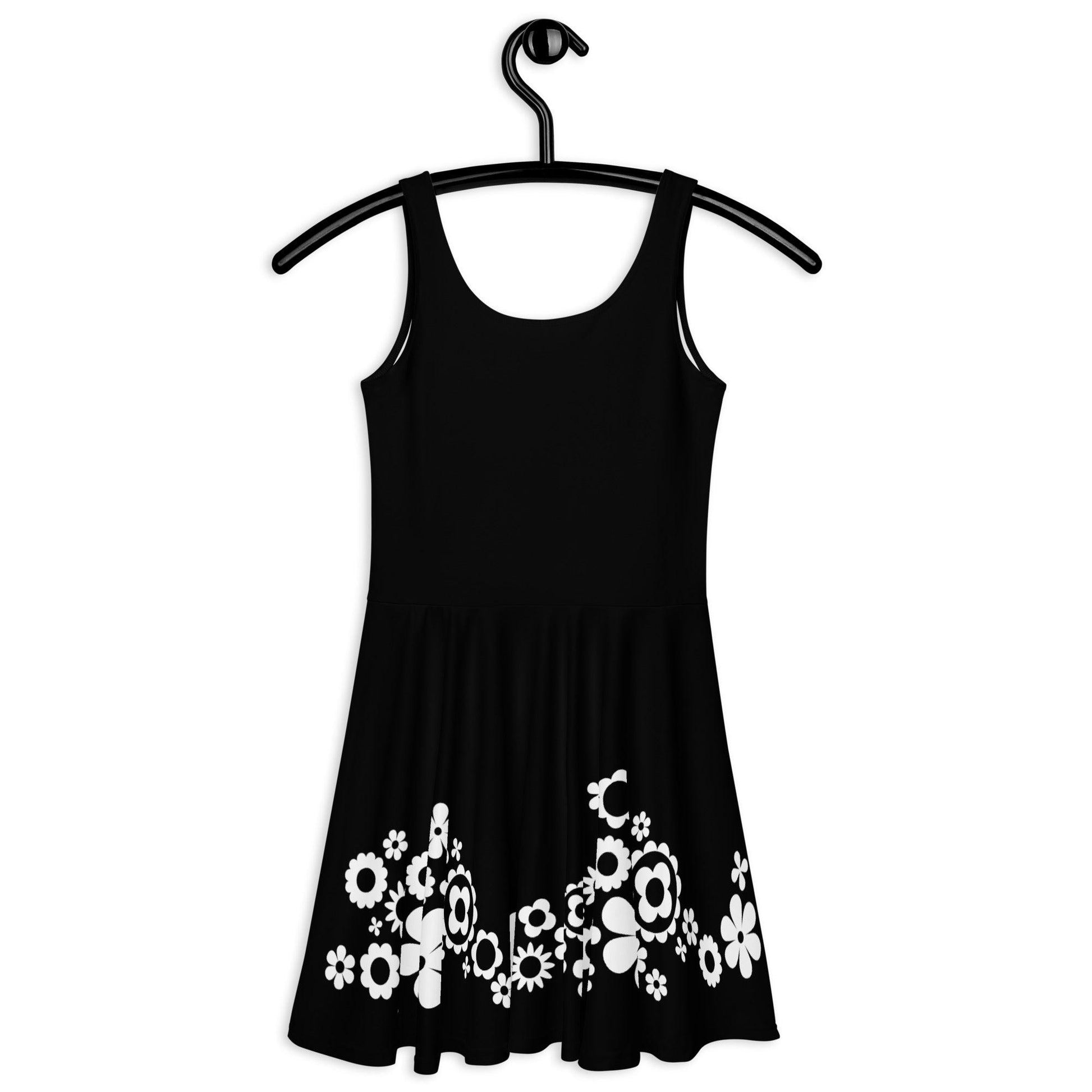 Skater Dress - BLACK with BLOOMPOP bw - Popping Bloom Print