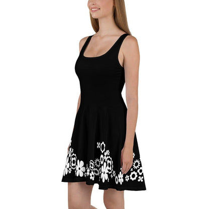 Skater Dress - BLACK with BLOOMPOP bw - Popping Bloom Print