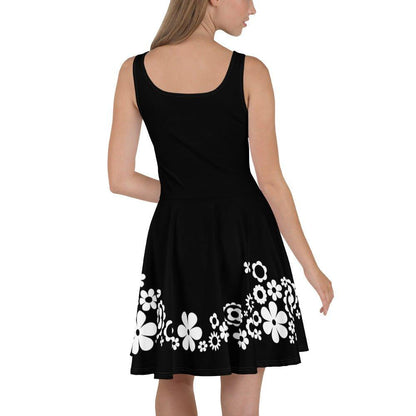 Skater Dress - BLACK with BLOOMPOP bw - Popping Bloom Print