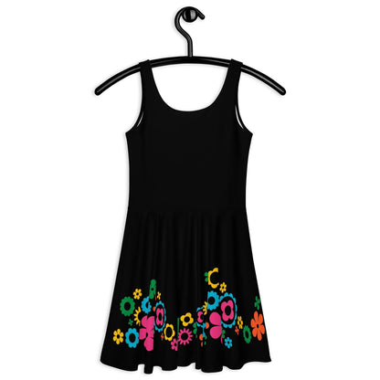 Skater Dress - BLACK with BLOOMPOP happy - Popping Bloom Print
