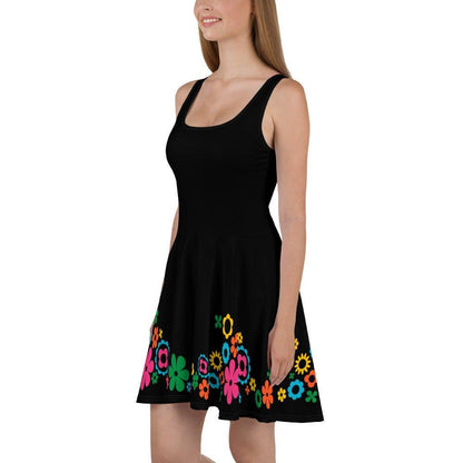 Skater Dress - BLACK with BLOOMPOP happy - Popping Bloom Print