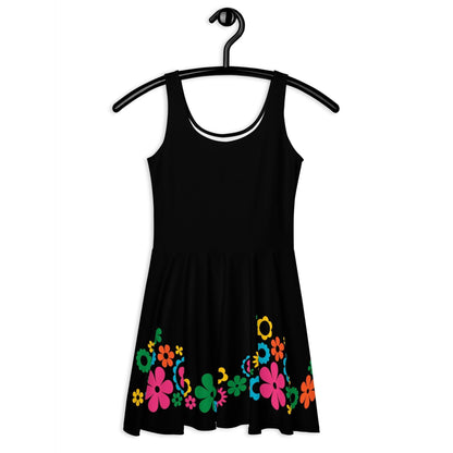 Skater Dress - BLACK with BLOOMPOP happy - Popping Bloom Print