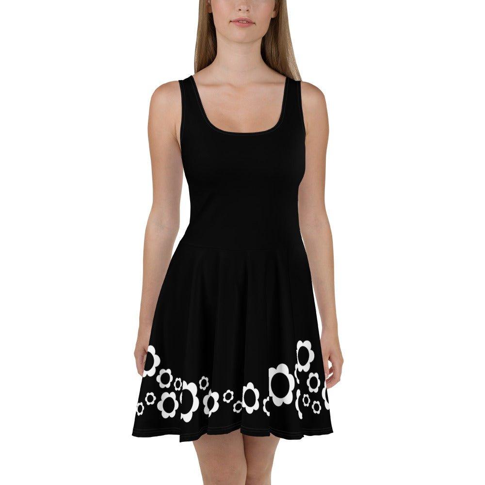 Skater Dress - BLACK with ELLIE bw - Classic Flower Print