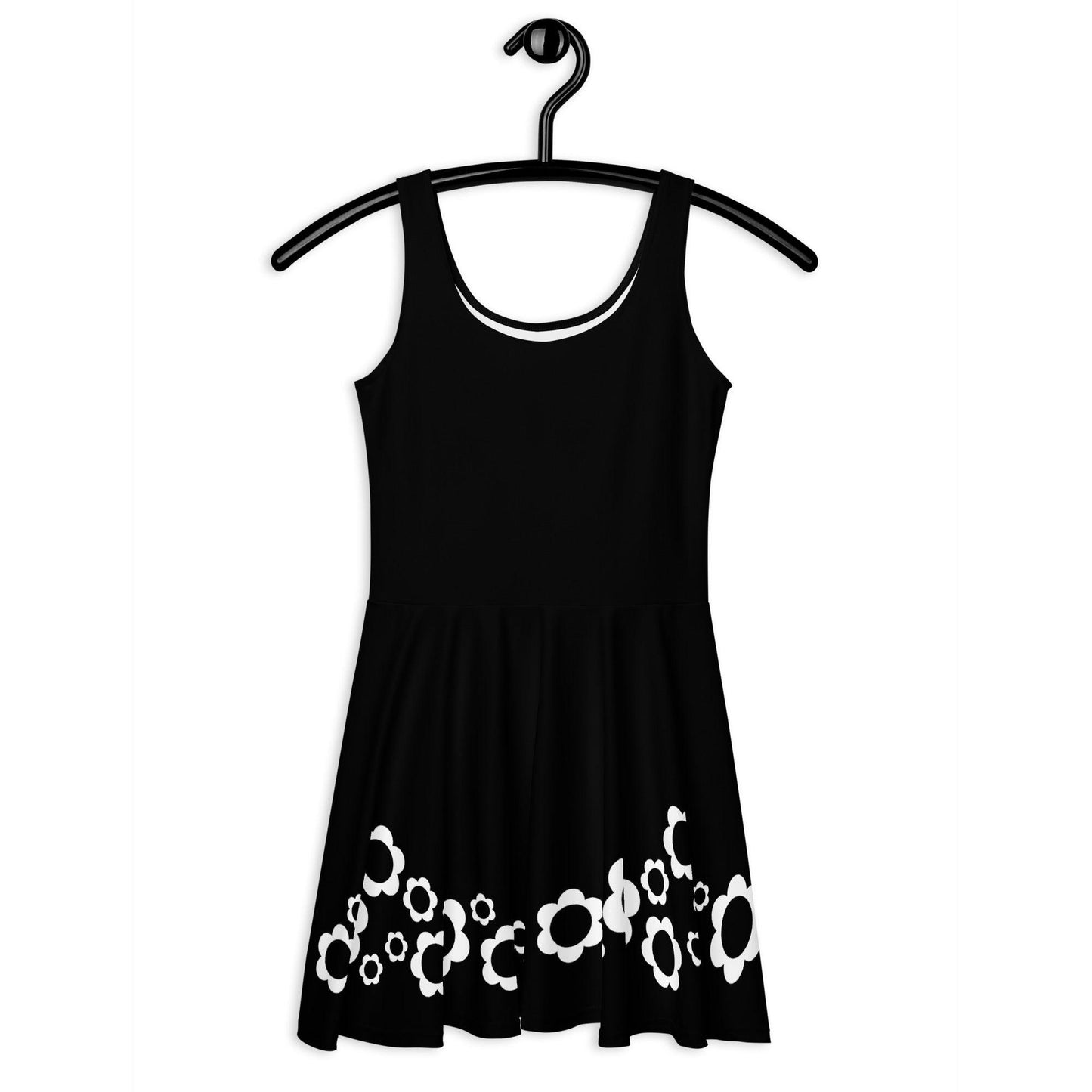Skater Dress - BLACK with ELLIE bw - Classic Flower Print