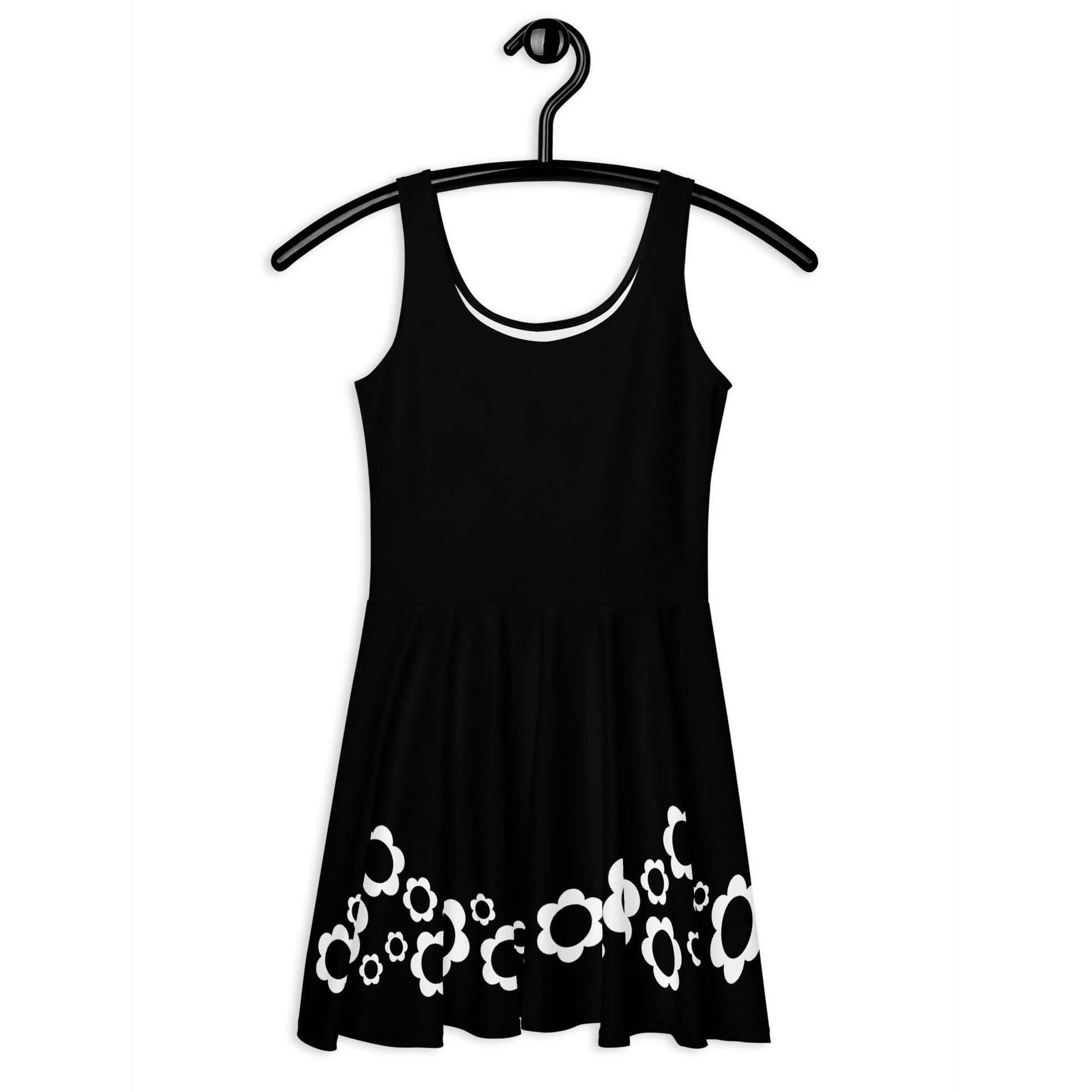 Skater Dress - BLACK with ELLIE bw - Classic Flower Print