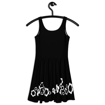 Skater Dress - BLACK with ELLIE bw - Classic Flower Print