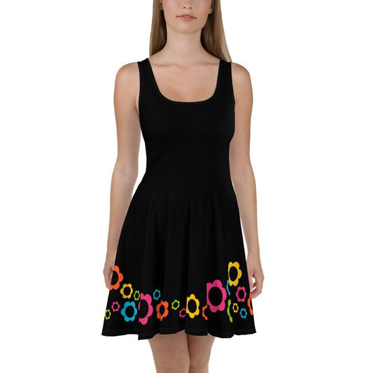 Skater Dress - BLACK with ELLIE color - Classic Flower Print