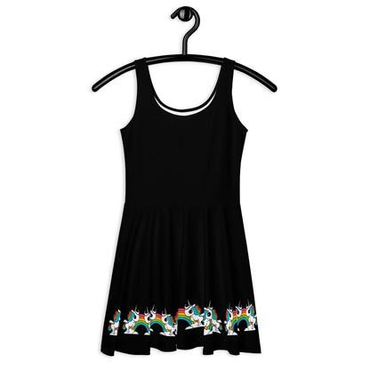 Skater Dress - BLACK with UNIQUE - Unicorns and rainbows