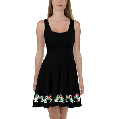 Skater Dress - BLACK with UNIQUE - Unicorns and rainbows