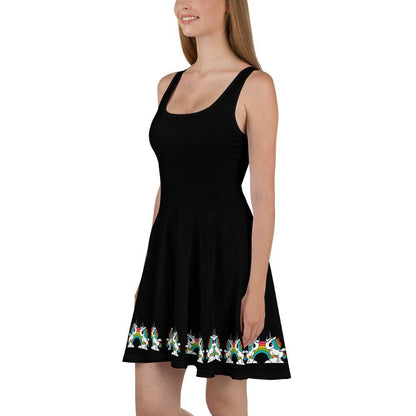 Skater Dress - BLACK with UNIQUE - Unicorns and rainbows