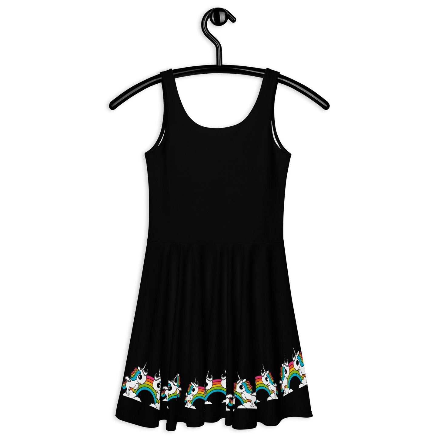 Skater Dress - BLACK with UNIQUE - Unicorns and rainbows