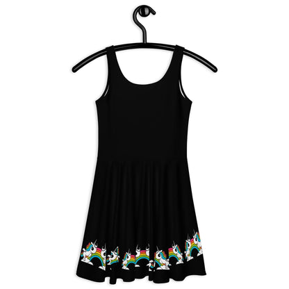 Skater Dress - BLACK with UNIQUE - Unicorns and rainbows