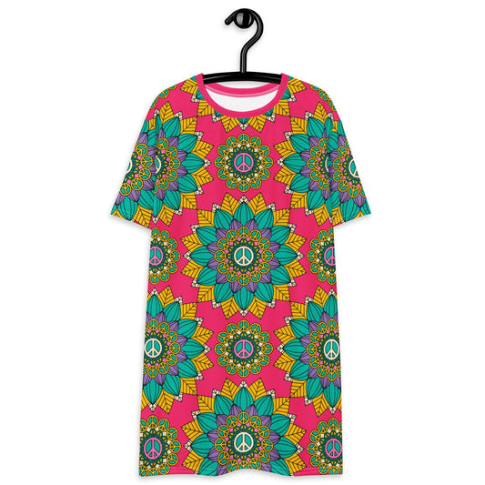 T-Shirt Dress - BLOOM WITH PEACE mint pink - Flowers and Peace