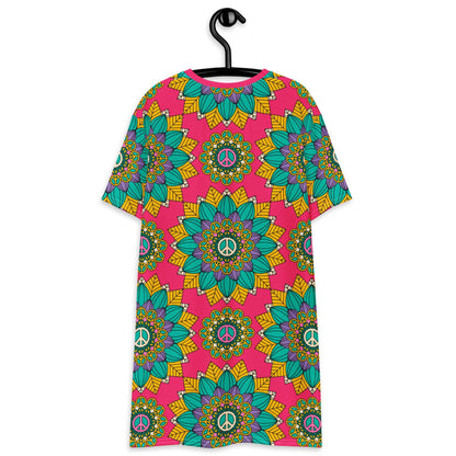 T-Shirt Dress - BLOOM WITH PEACE mint pink - Flowers and Peace