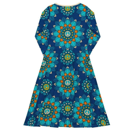 Midi Dress - BLOOM WITH PEACE orange blue - Flowers and Peace
