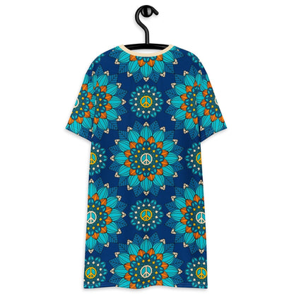 T-Shirt Dress - BLOOM WITH PEACE orange blue - Flowers and Peace