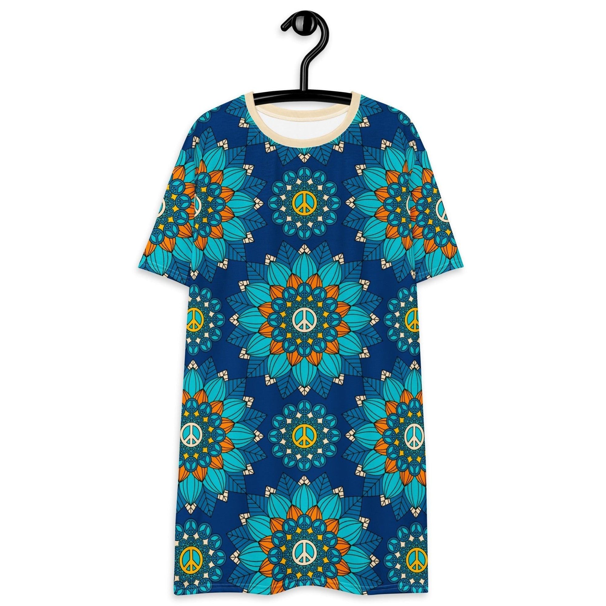 T-Shirt Dress - BLOOM WITH PEACE orange blue - Flowers and Peace