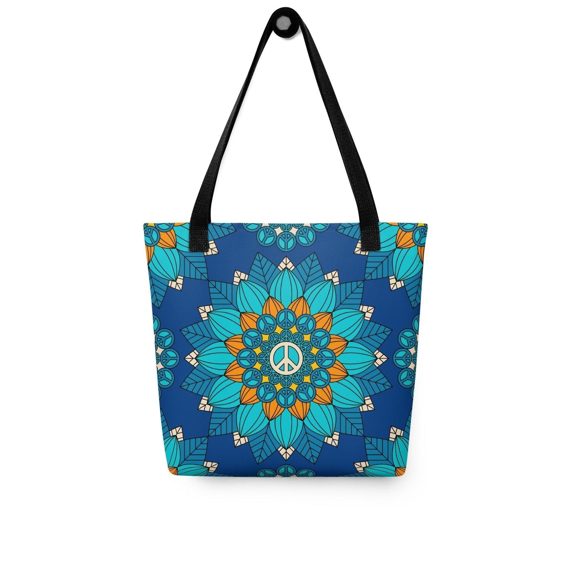 Tote Bag - BLOOM WITH PEACE orange blue - Flowers and Peace