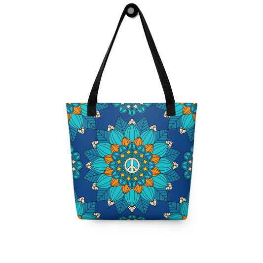 Tote Bag - BLOOM WITH PEACE orange blue - Flowers and Peace