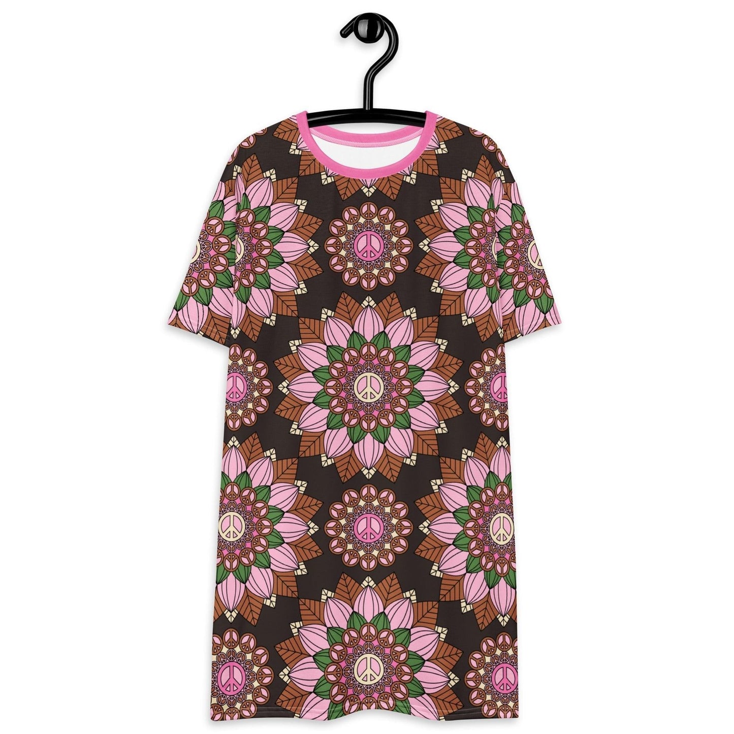 T-Shirt Dress - BLOOM WITH PEACE pink brown - Flowers and Peace