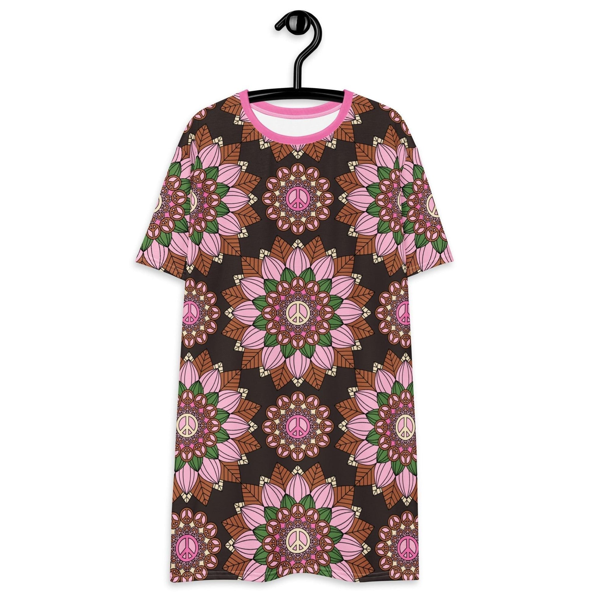 T-Shirt Dress - BLOOM WITH PEACE pink brown - Flowers and Peace