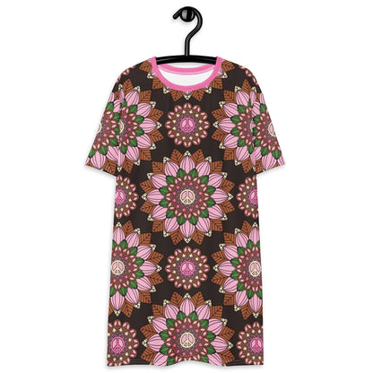 T-Shirt Dress - BLOOM WITH PEACE pink brown - Flowers and Peace