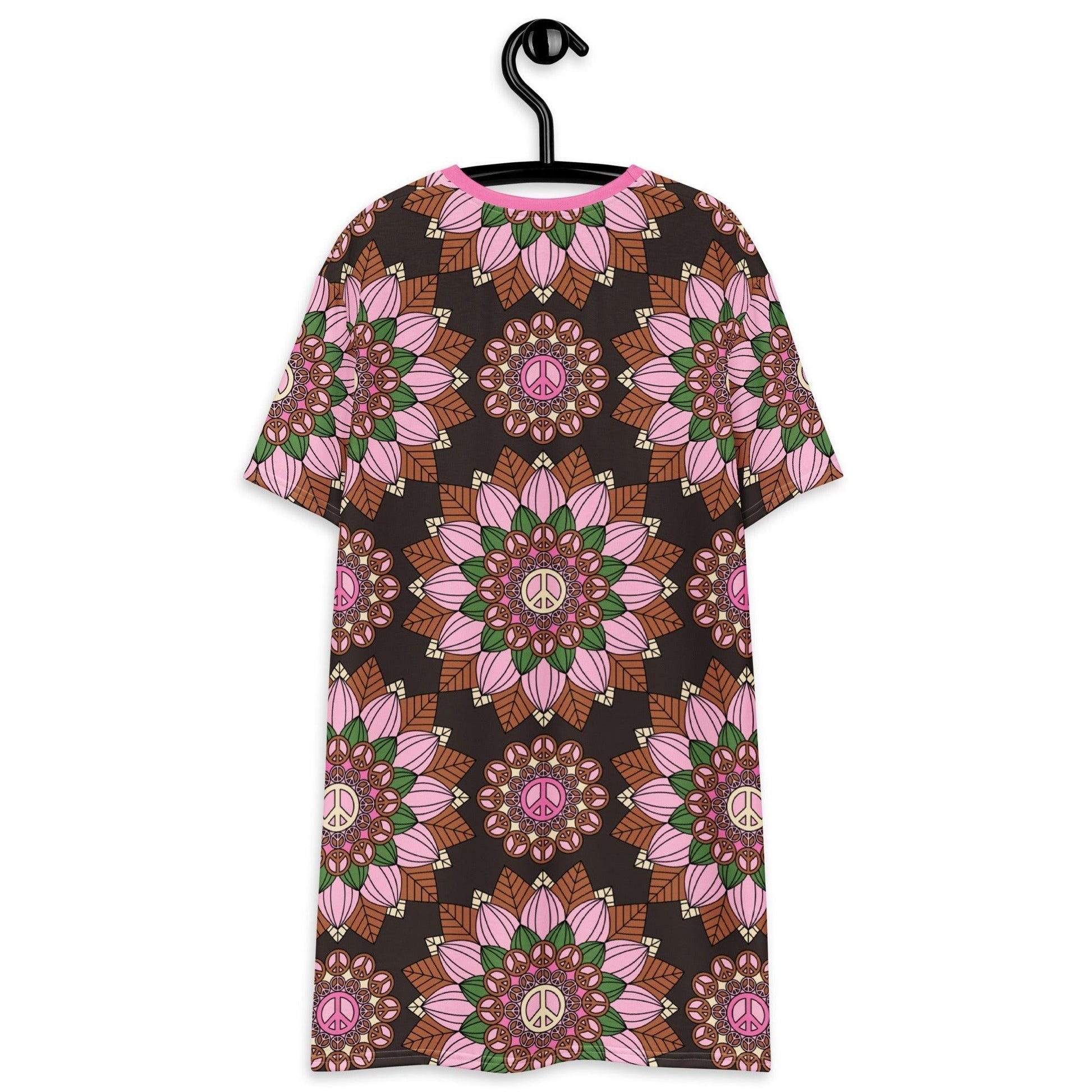 T-Shirt Dress - BLOOM WITH PEACE pink brown - Flowers and Peace