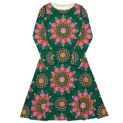 Midi Dress - BLOOM WITH PEACE pink green - Flowers and Peace