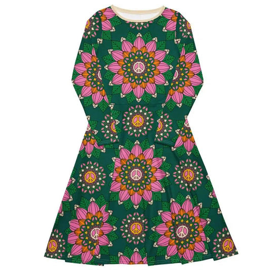 Midi Dress - BLOOM WITH PEACE pink green - Flowers and Peace