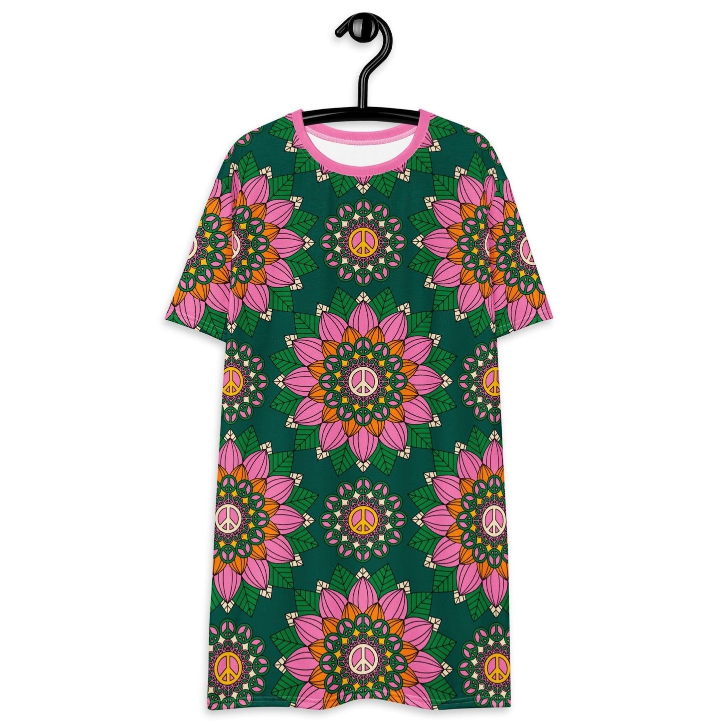 T-Shirt Dress - BLOOM WITH PEACE pink green - Flowers and Peace