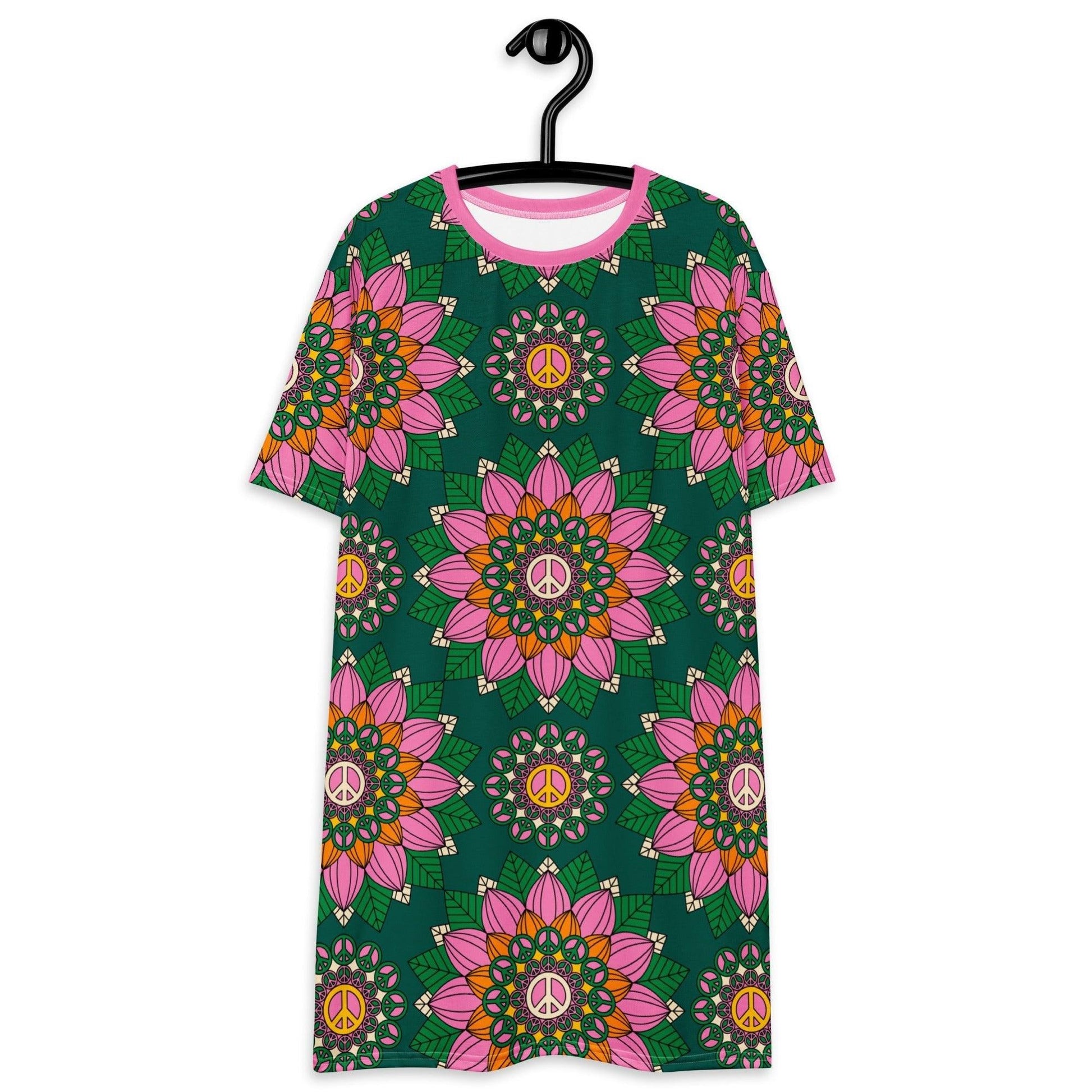 T-Shirt Dress - BLOOM WITH PEACE pink green - Flowers and Peace