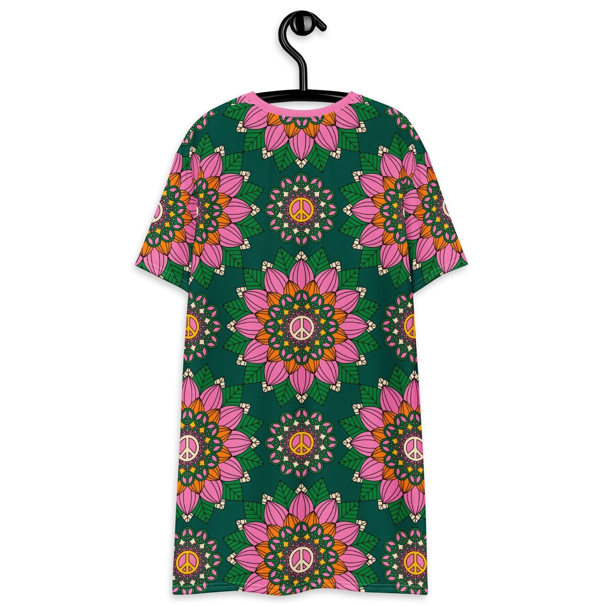 T-Shirt Dress - BLOOM WITH PEACE pink green - Flowers and Peace