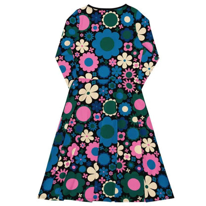 Midi Dress - BLOOMPOP blue pink 2 - Popping Bloom Print