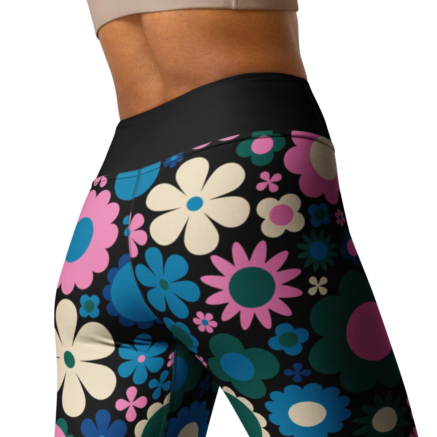 Yoga Leggings -2- BLOOMPOP blue pink - Popping Bloom Print