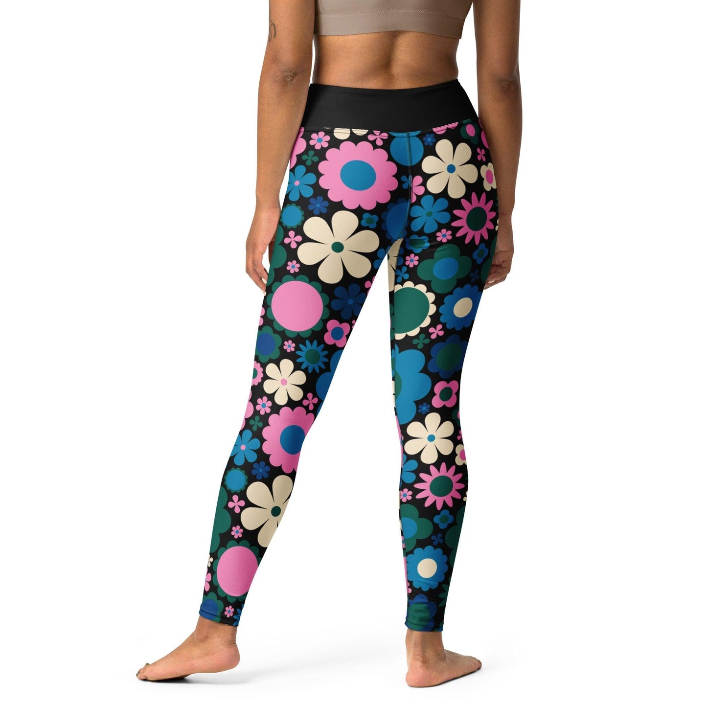Yoga Leggings -2- BLOOMPOP blue pink - Popping Bloom Print
