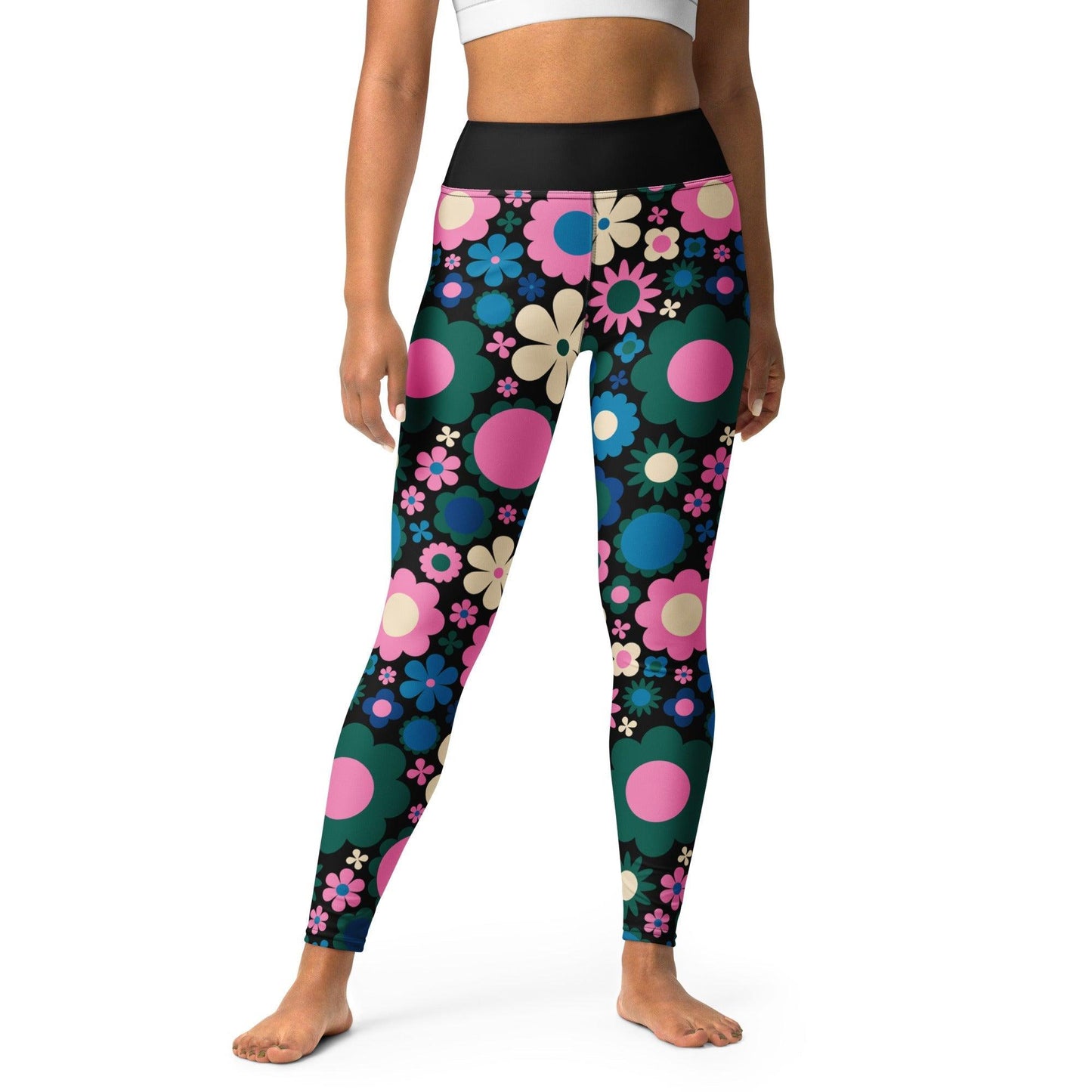 Yoga Leggings -2- BLOOMPOP blue pink - Popping Bloom Print