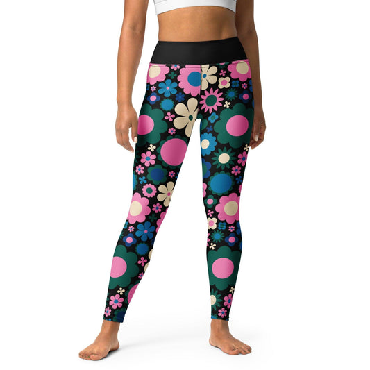 Yoga Leggings -2- BLOOMPOP blue pink - Popping Bloom Print