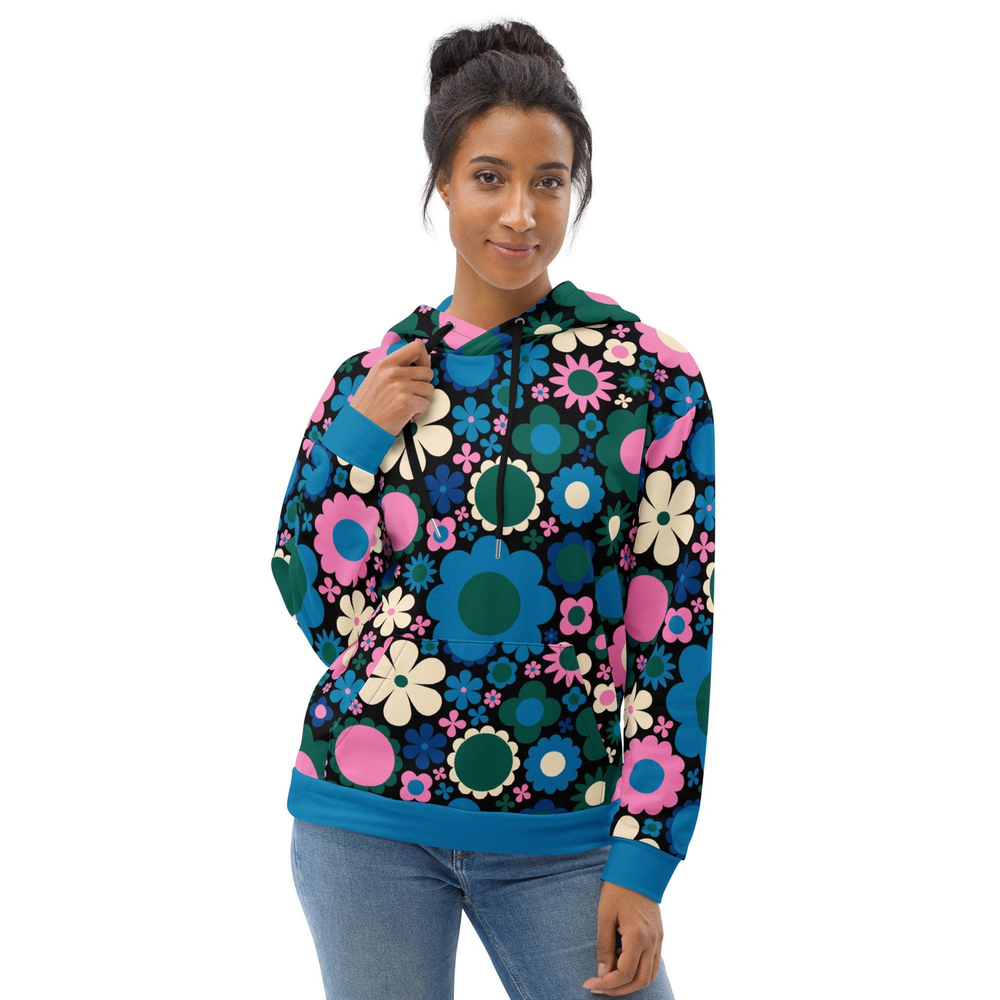 Hoodie - BLOOMPOP blue pink - Popping Bloom Print