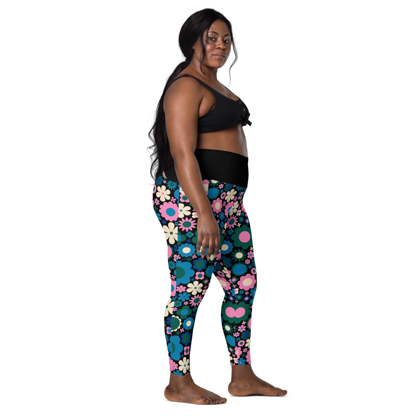 Leggings With Pockets - BLOOMPOP blue pink - Popping Bloom Print