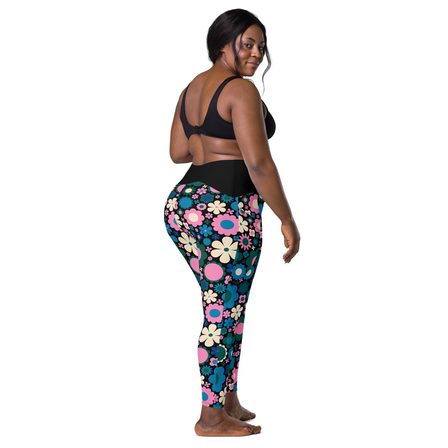 Leggings With Pockets - BLOOMPOP blue pink - Popping Bloom Print